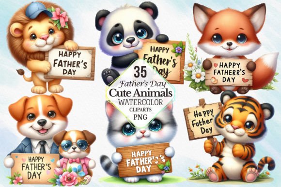 Download Watercolor Father's Day Cute Animals PNG - Day Collection