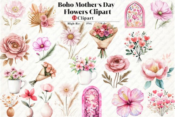 Download Boho Mother's Day Flowers Clipart - Day Collection