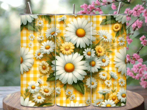 Download Yellow Daisy Gingham Floral Tumbler Wrap - Yellow Collection