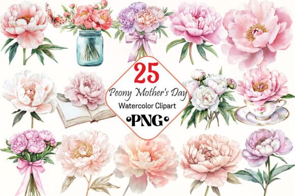 Download Watercolor Peony Mother's Day ClipArt's - Day Collection