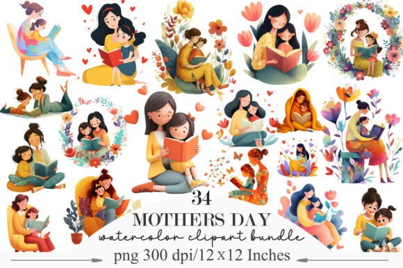 Download Reading with Mom Mothers Day Clipart - Day Collection