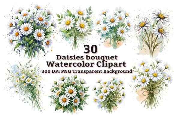 Download Elegant Watercolor Daisy Bouquet Clipart - Elegant Collection