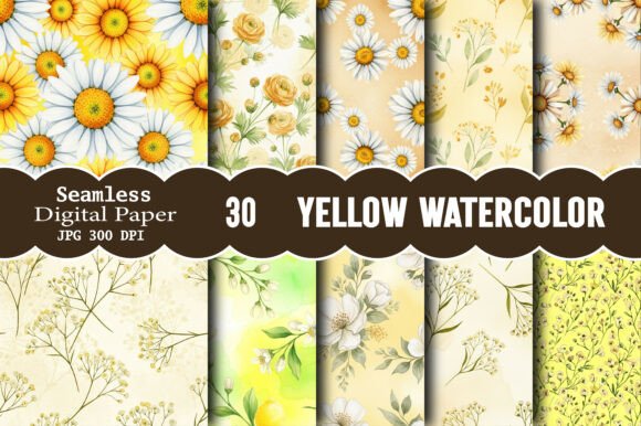 Download Yellow Watercolor Digital Paper -Daisy - Yellow Collection