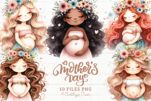 Download Mothers Day Clipart Pregnant Mother Set - Day Collection