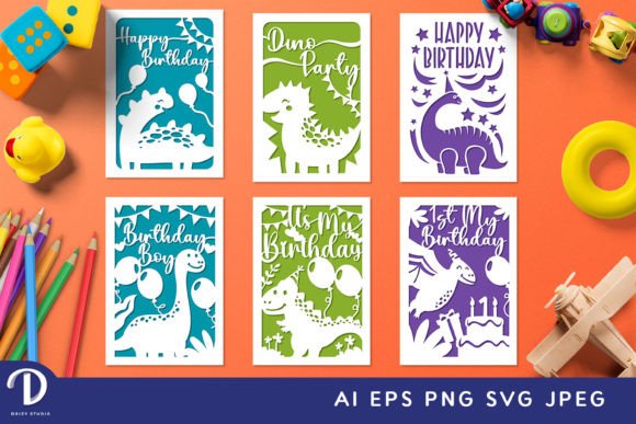 Download Dinosaur Birthday Card Paper Cut SVG - Day Collection